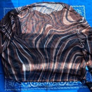 Size 16 Mesh Long Sleeve Crop Ruffle Hem Shirt